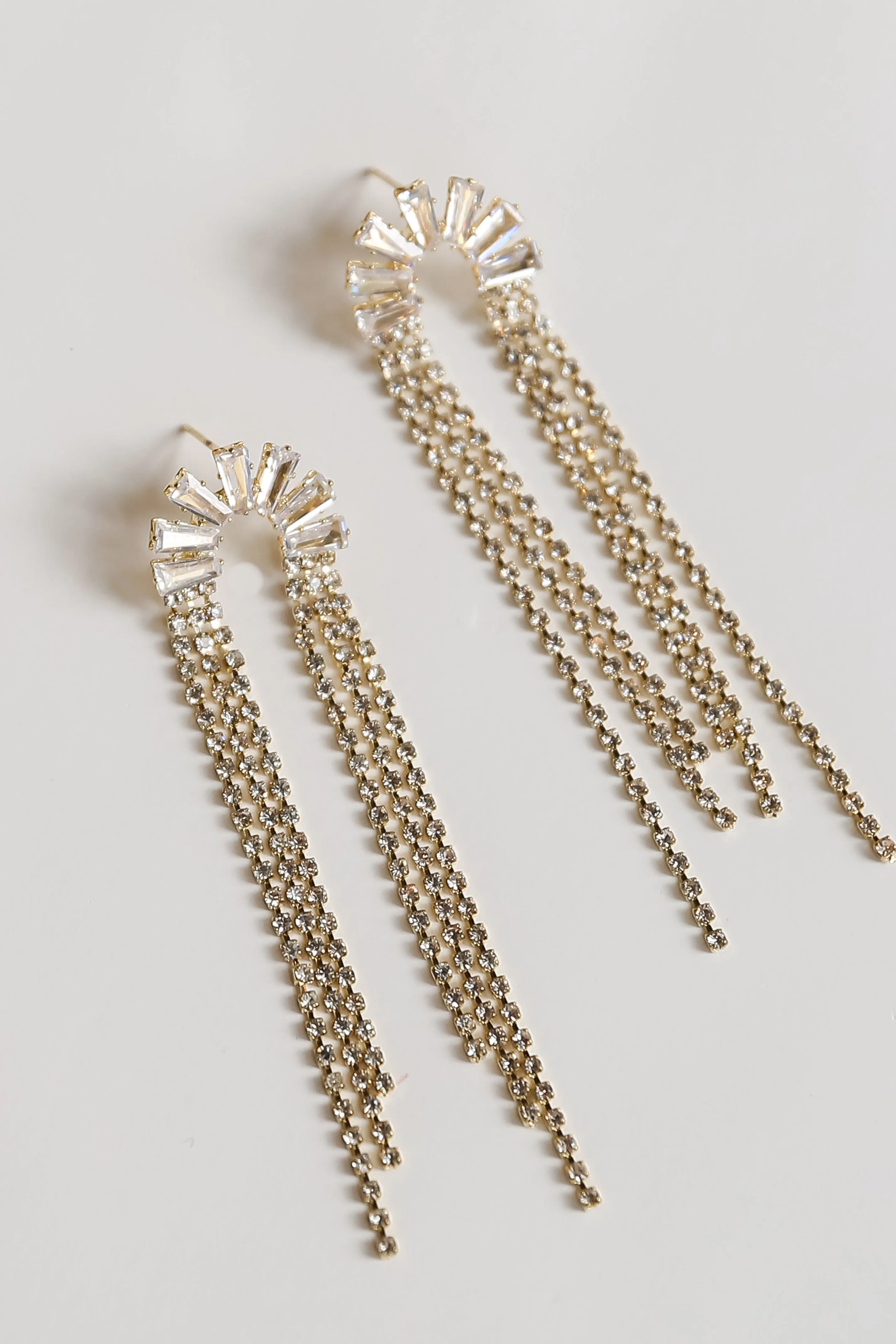 FINAL SALE - London Gold Rhinestone Fringe Earrings