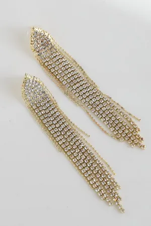 FINAL SALE - Miranda Gold Rhinestone Fringe Earrings