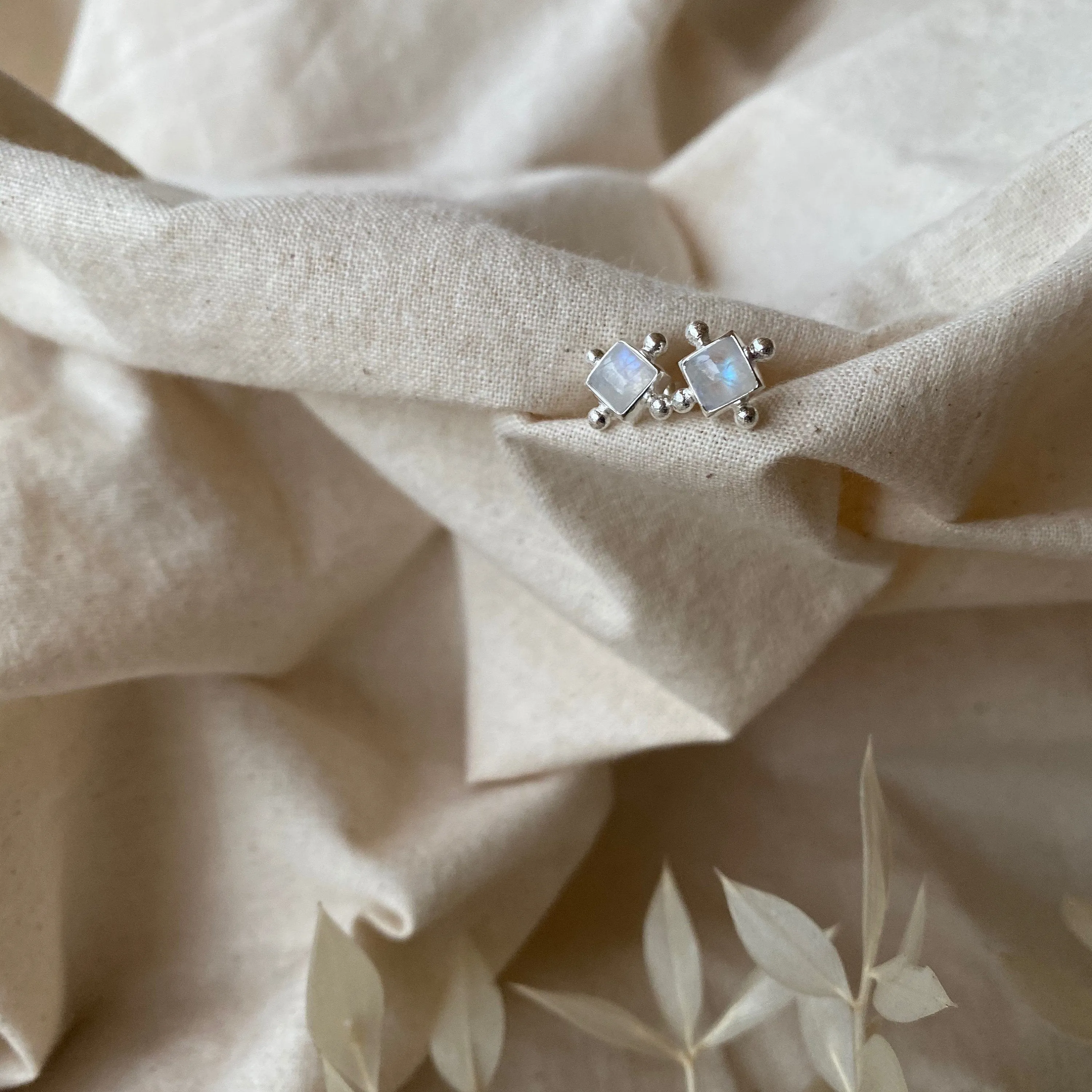 Gia Sterling Silver Rainbow Moonstone Studs