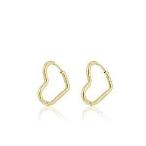 Gold coloured hoop earrings with a heart shape