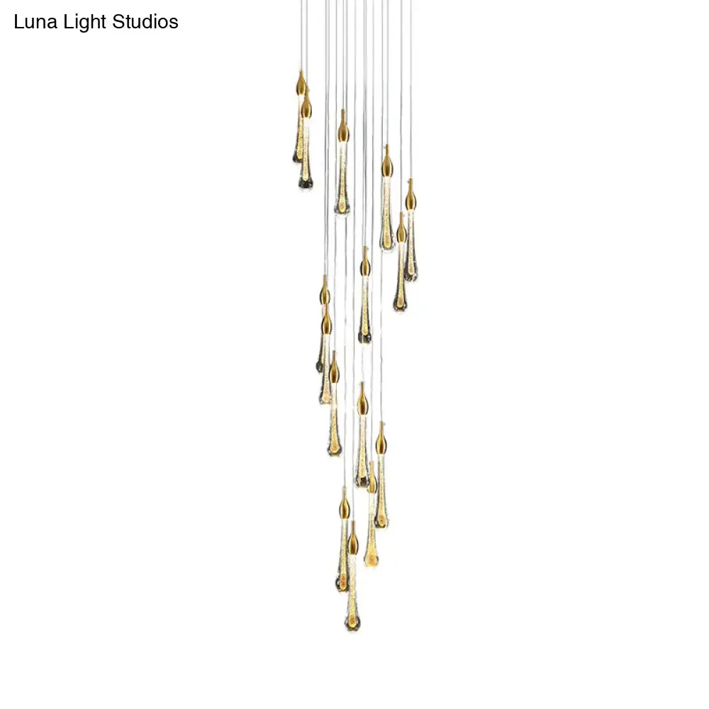 Gold Droplet Stairs Pendant Light with Water Glass: Modernist Hanging Lamp Kit