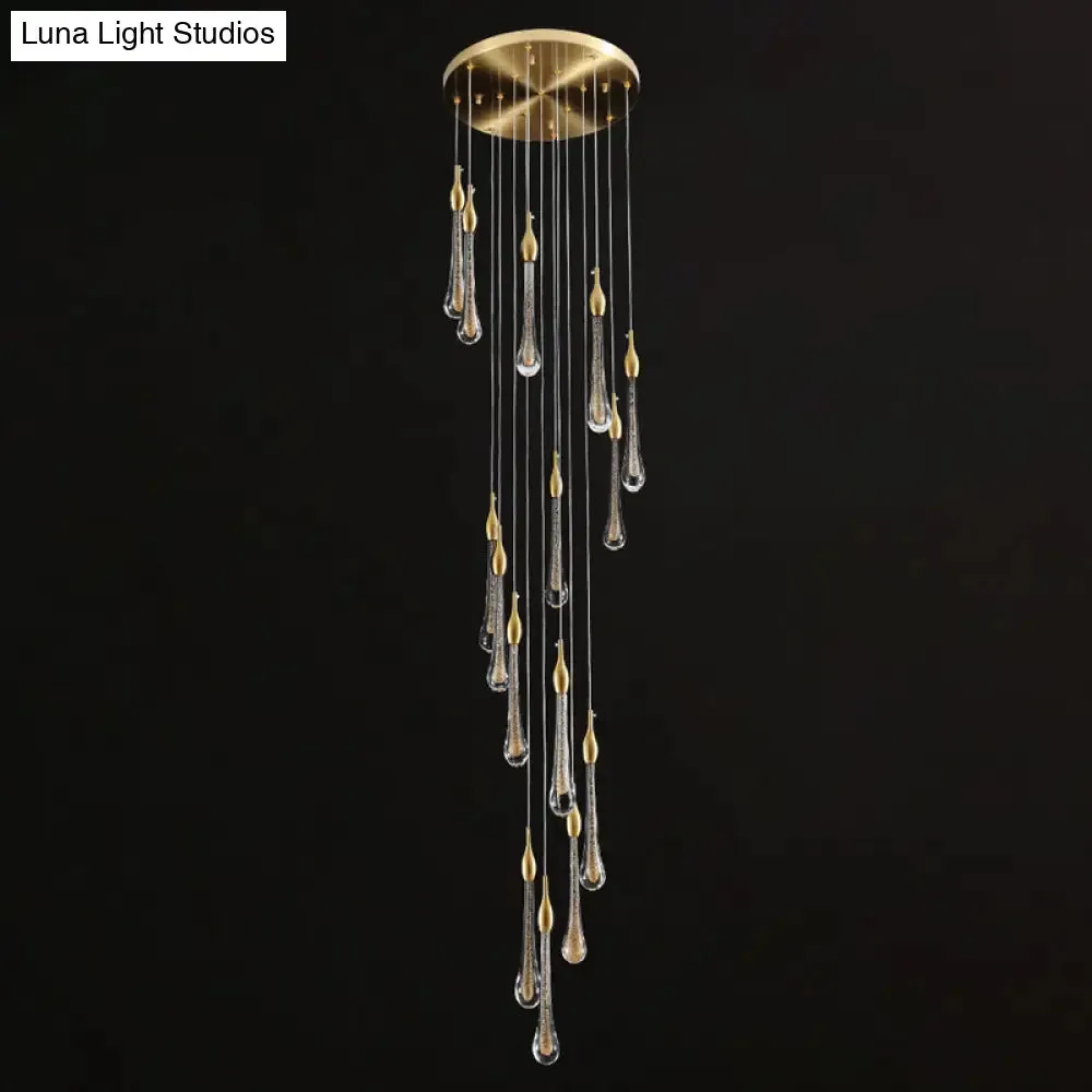 Gold Droplet Stairs Pendant Light with Water Glass: Modernist Hanging Lamp Kit