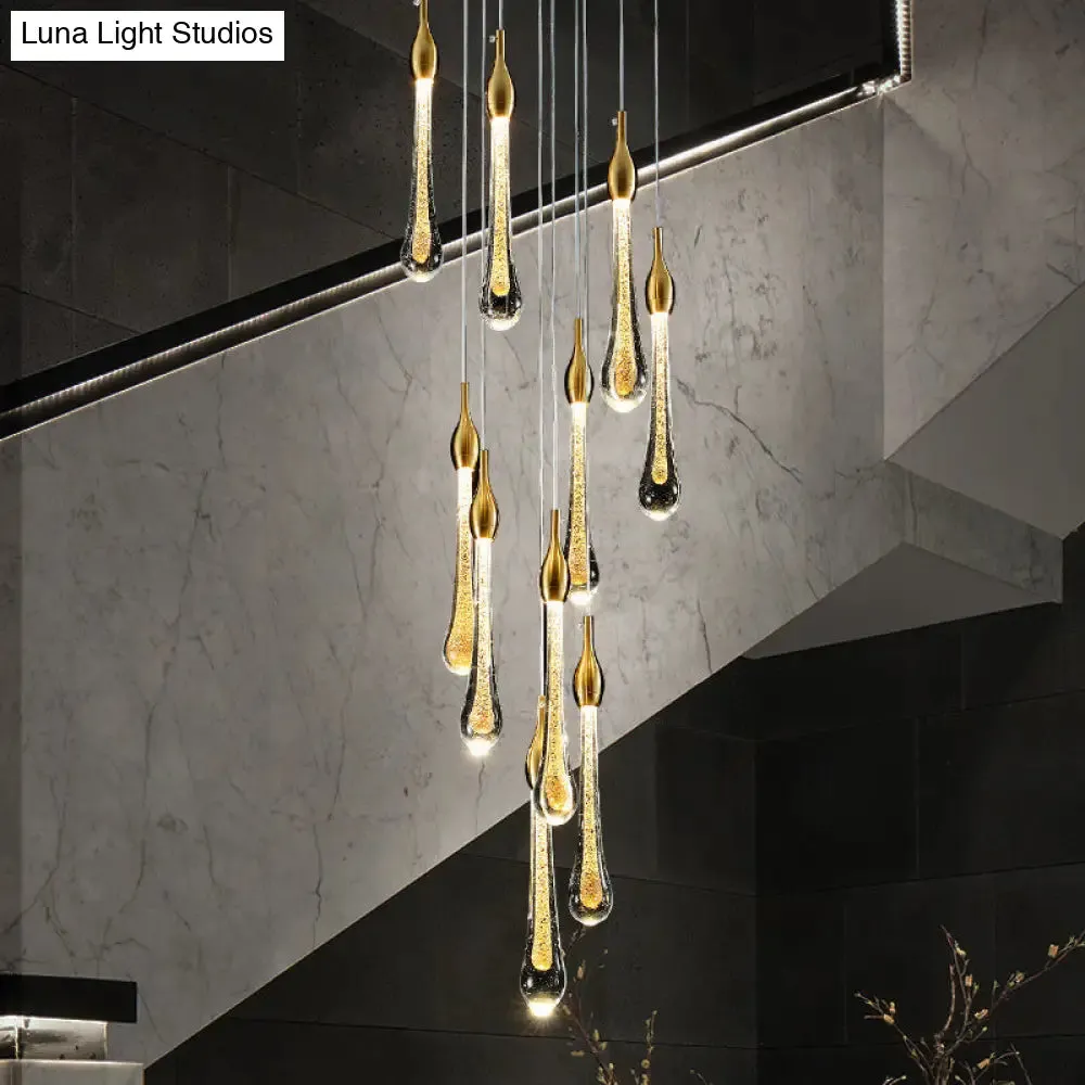 Gold Droplet Stairs Pendant Light with Water Glass: Modernist Hanging Lamp Kit