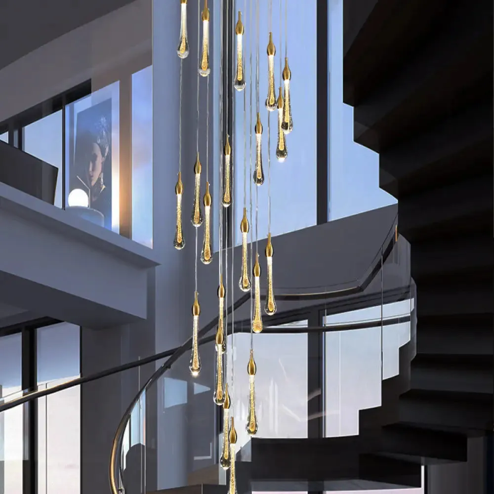 Gold Droplet Stairs Pendant Light with Water Glass: Modernist Hanging Lamp Kit