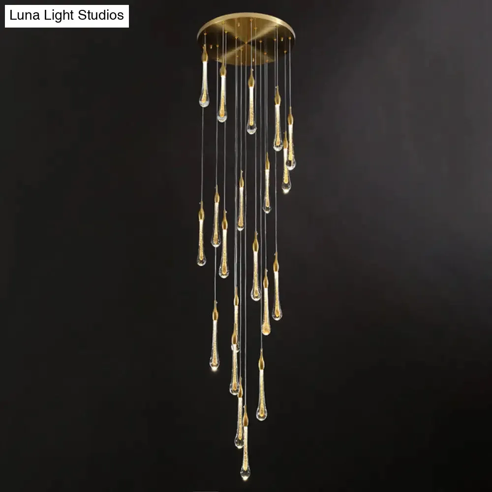 Gold Droplet Stairs Pendant Light with Water Glass: Modernist Hanging Lamp Kit