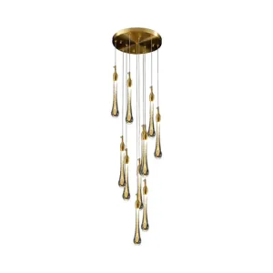 Gold Droplet Stairs Pendant Light with Water Glass: Modernist Hanging Lamp Kit