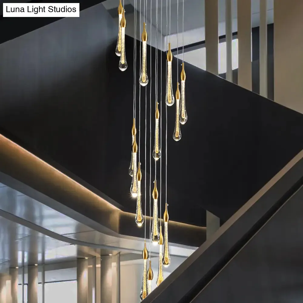 Gold Droplet Stairs Pendant Light with Water Glass: Modernist Hanging Lamp Kit