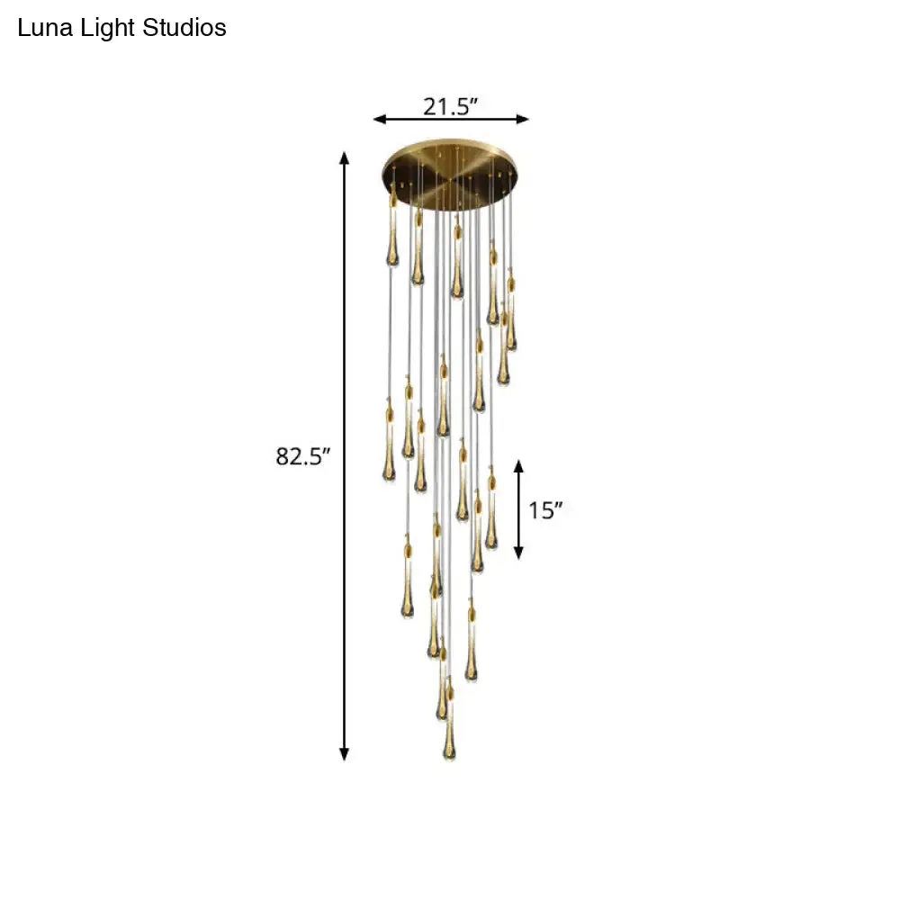 Gold Droplet Stairs Pendant Light with Water Glass: Modernist Hanging Lamp Kit