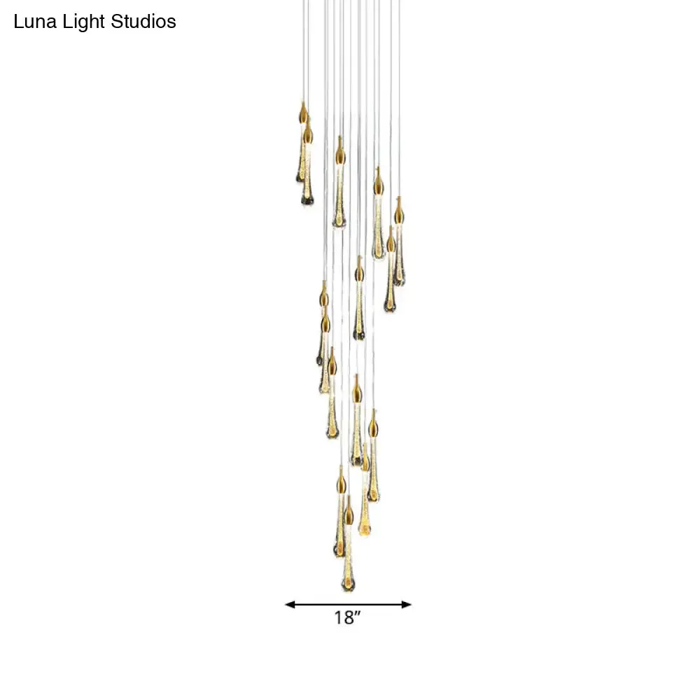 Gold Droplet Stairs Pendant Light with Water Glass: Modernist Hanging Lamp Kit