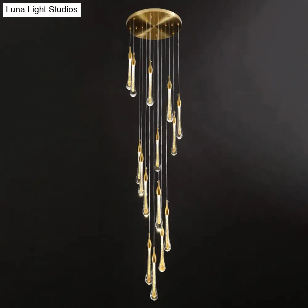 Gold Droplet Stairs Pendant Light with Water Glass: Modernist Hanging Lamp Kit