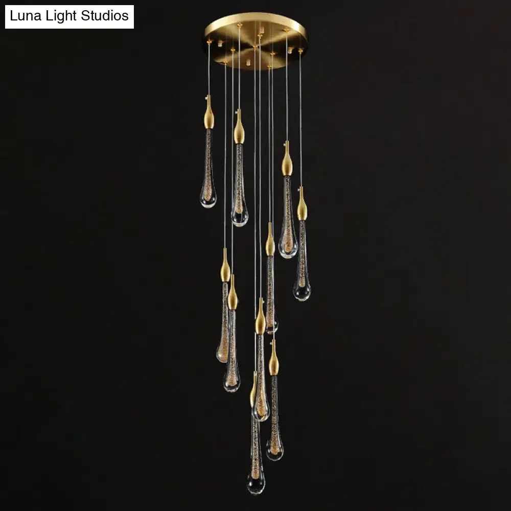 Gold Droplet Stairs Pendant Light with Water Glass: Modernist Hanging Lamp Kit