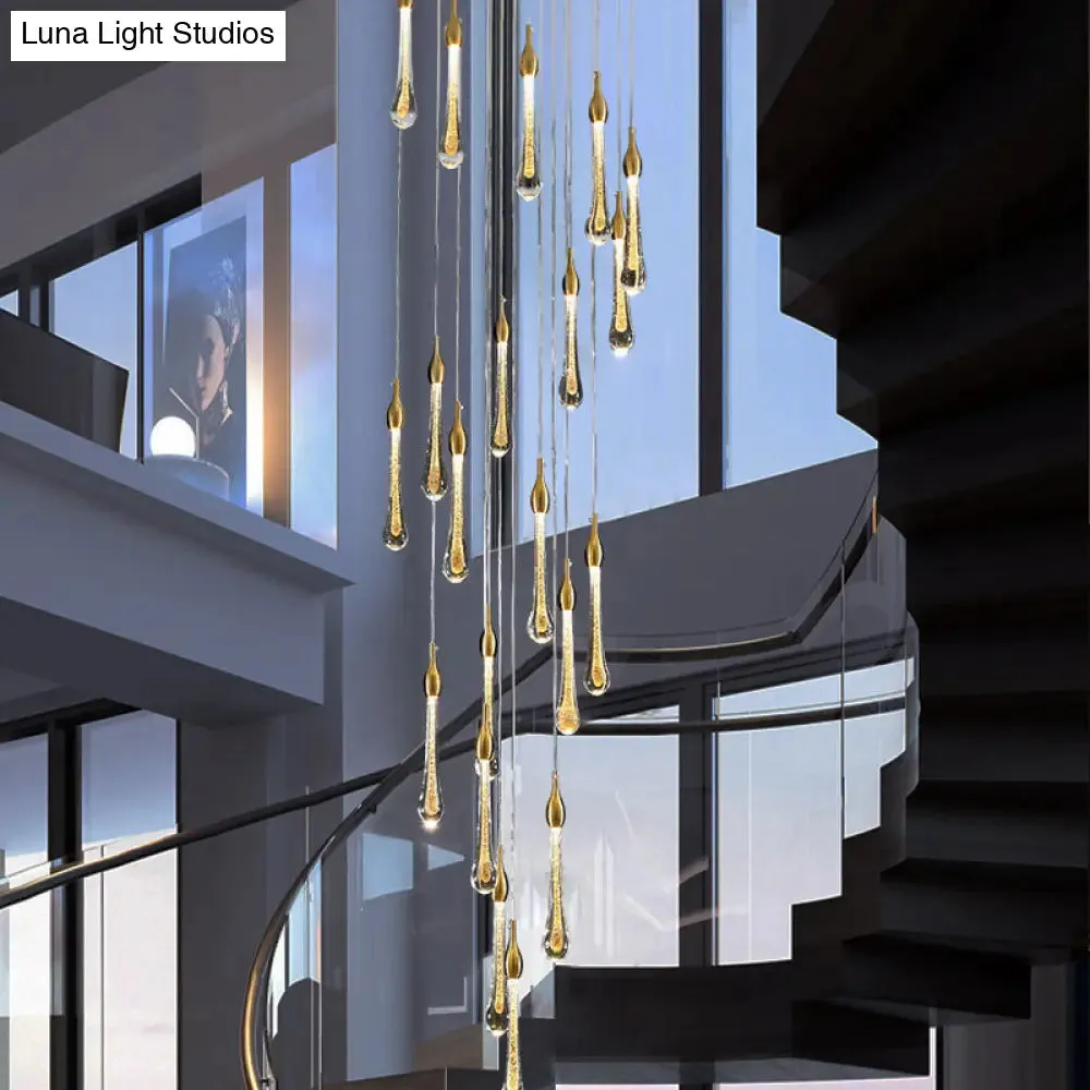 Gold Droplet Stairs Pendant Light with Water Glass: Modernist Hanging Lamp Kit