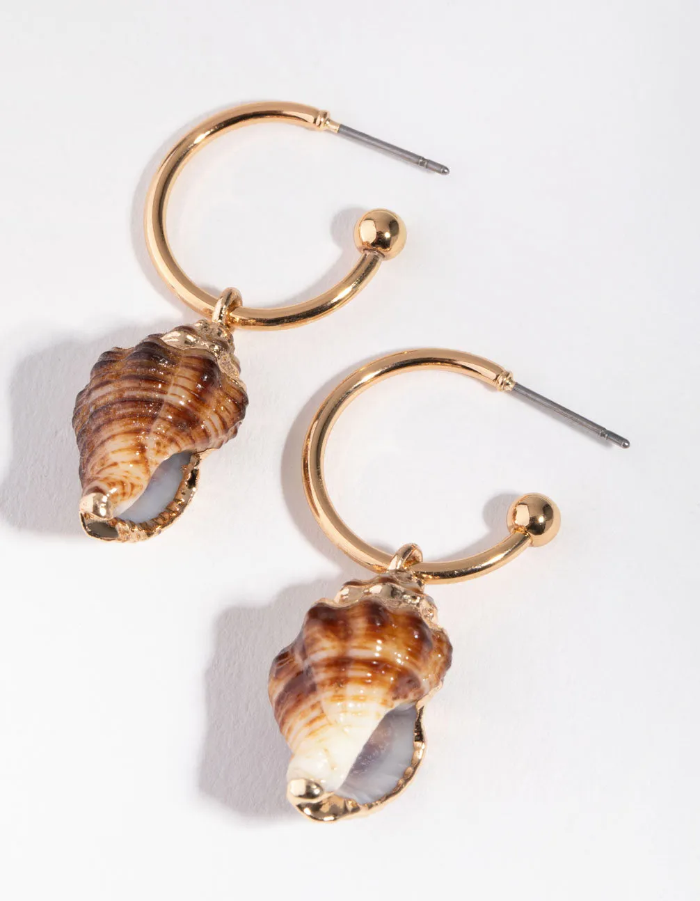 Gold Full Conch on Hoop Earrings