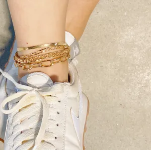 Gold Plated Alloy Metal Chain Anklet Set