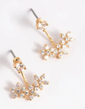 Gold Plated Cubic Zirconia Flower Jacket Earrings