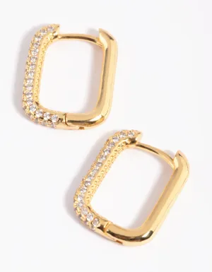 Gold Plated Cubic Zirconia Rectangular Hoop Earrings