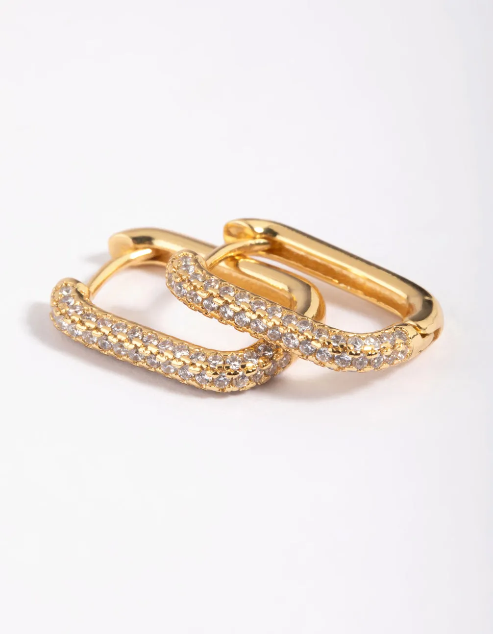 Gold Plated Cubic Zirconia Rectangular Hoop Earrings