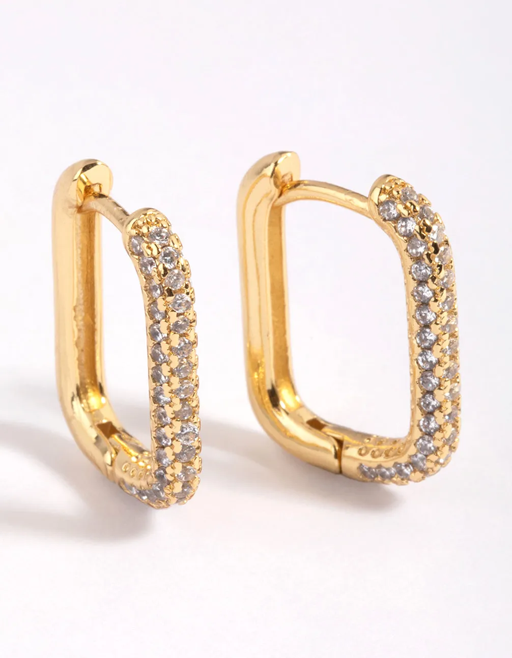 Gold Plated Cubic Zirconia Rectangular Hoop Earrings