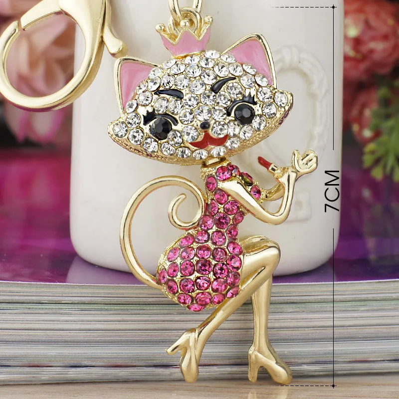 Grace Crown Lipstick Cat Lady Crystal HandBag Pendant Keyring Keychain For Car key holder