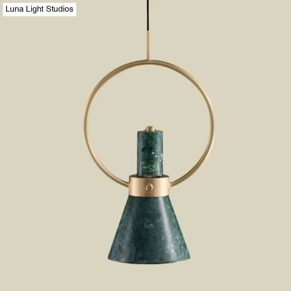 Green Marble Flared Pendant Light with Gold Ring - Nordic Style Ceiling Lamp (1 Bulb)