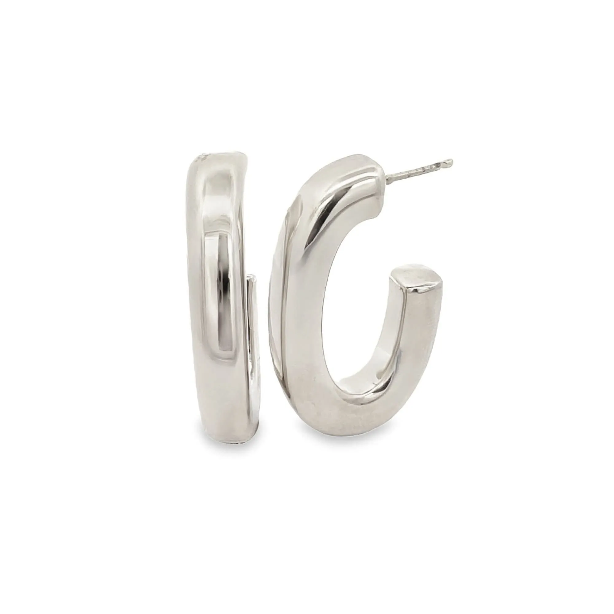 High End Exclusive Open Oval Cube Hoop Stud Earrings (J279A)