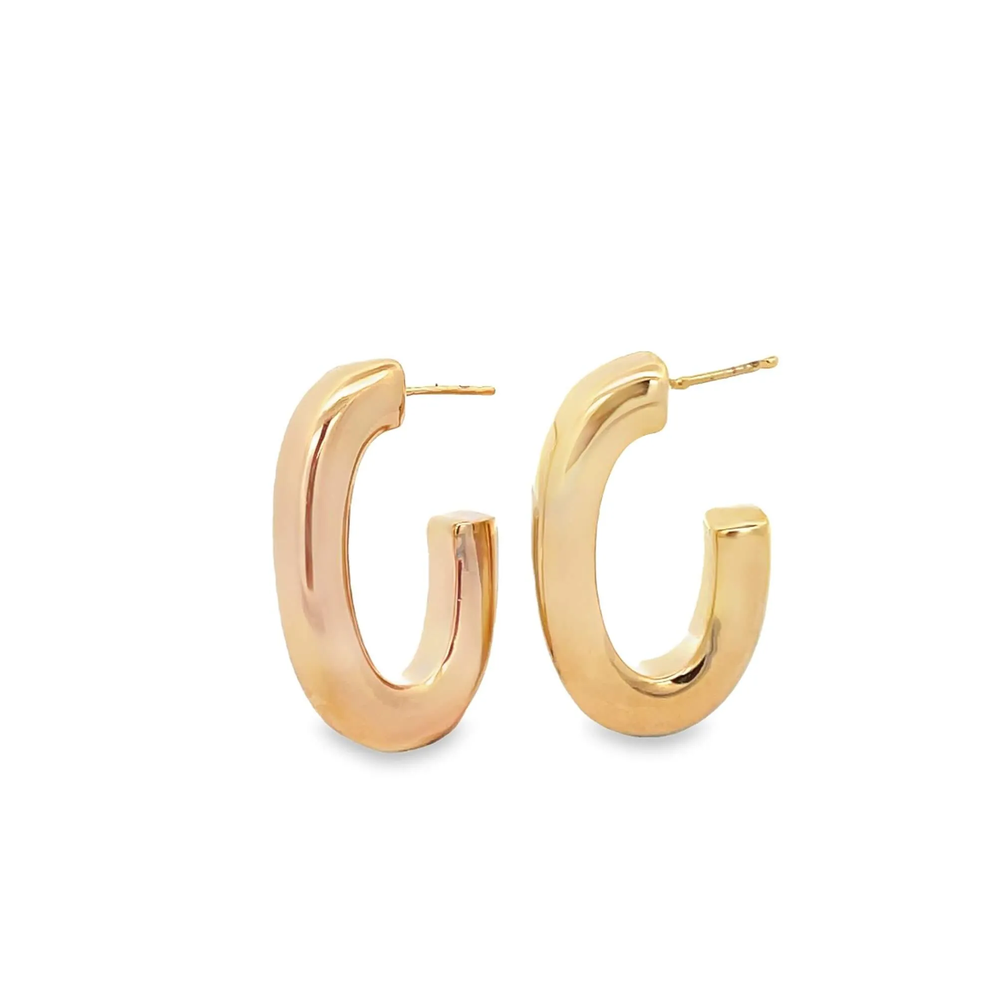 High End Exclusive Open Oval Cube Hoop Stud Earrings (J279A)