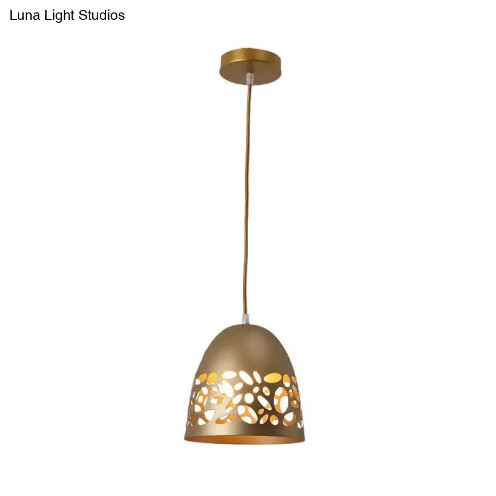 Hollow Out Design Gold Finish Ceiling Light: Modern Domed Metal Pendant with 1-Bulb