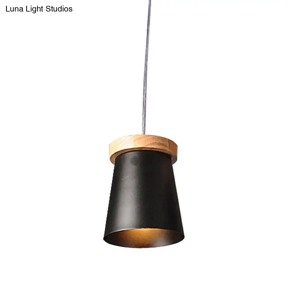 Industrial Loft Metal and Wood Kitchen Pendant Ceiling Light, Black Finish with Bucket Suspension - 1 Light