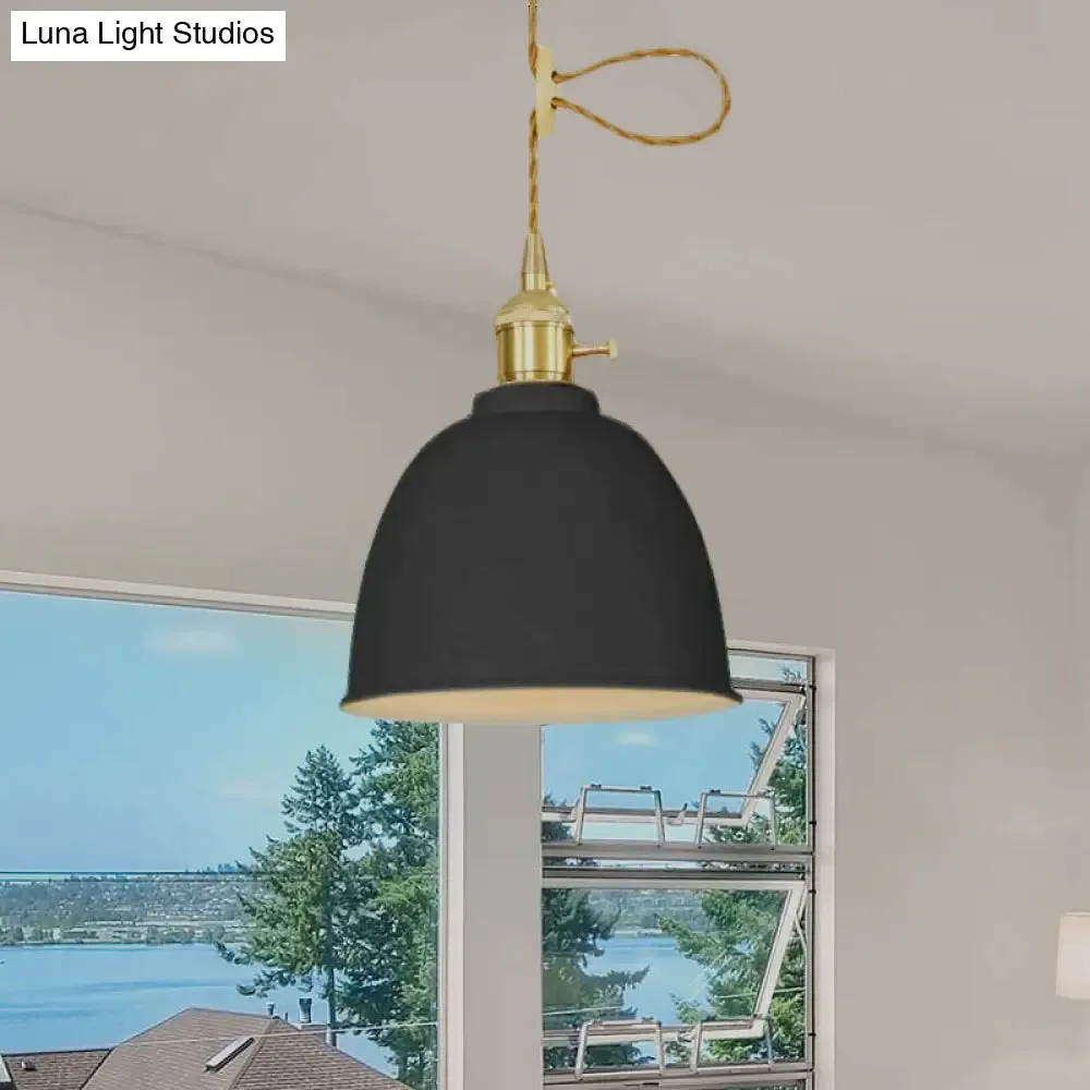 Industrial Style Hanging Ceiling Light: Adjustable Cord, Domed Design, 1 Light, Black/Gray/White Metal Finish