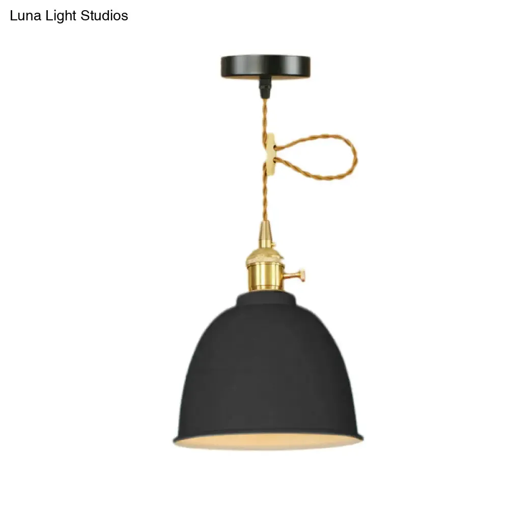 Industrial Style Hanging Ceiling Light: Adjustable Cord, Domed Design, 1 Light, Black/Gray/White Metal Finish