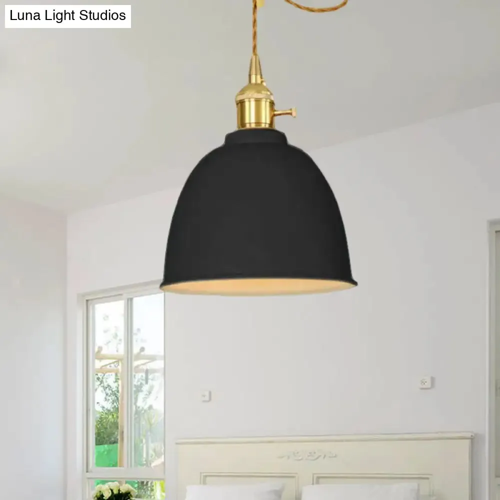 Industrial Style Hanging Ceiling Light: Adjustable Cord, Domed Design, 1 Light, Black/Gray/White Metal Finish