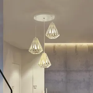 Iron Diamond Cage Pendant Light with 3 Modern White Heads - Stylish Ceiling Suspension Lamp