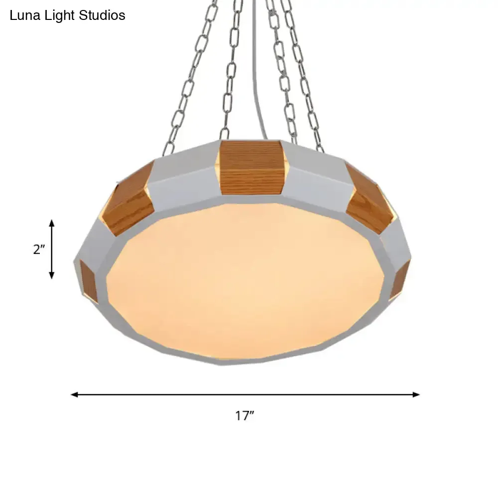 Iron Spliced Round Hanging Lamp: Modernist White/Wood LED Suspension Pendant Light - Warm/White Light