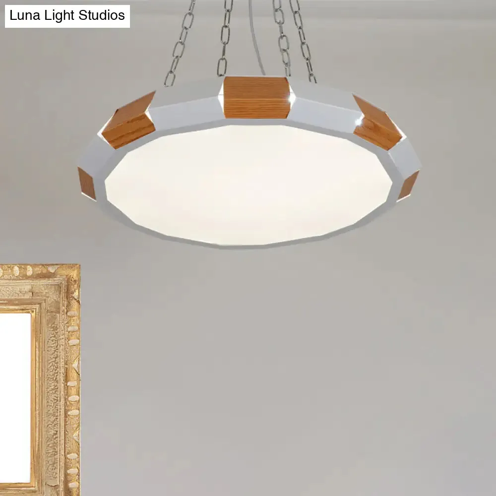 Iron Spliced Round Hanging Lamp: Modernist White/Wood LED Suspension Pendant Light - Warm/White Light