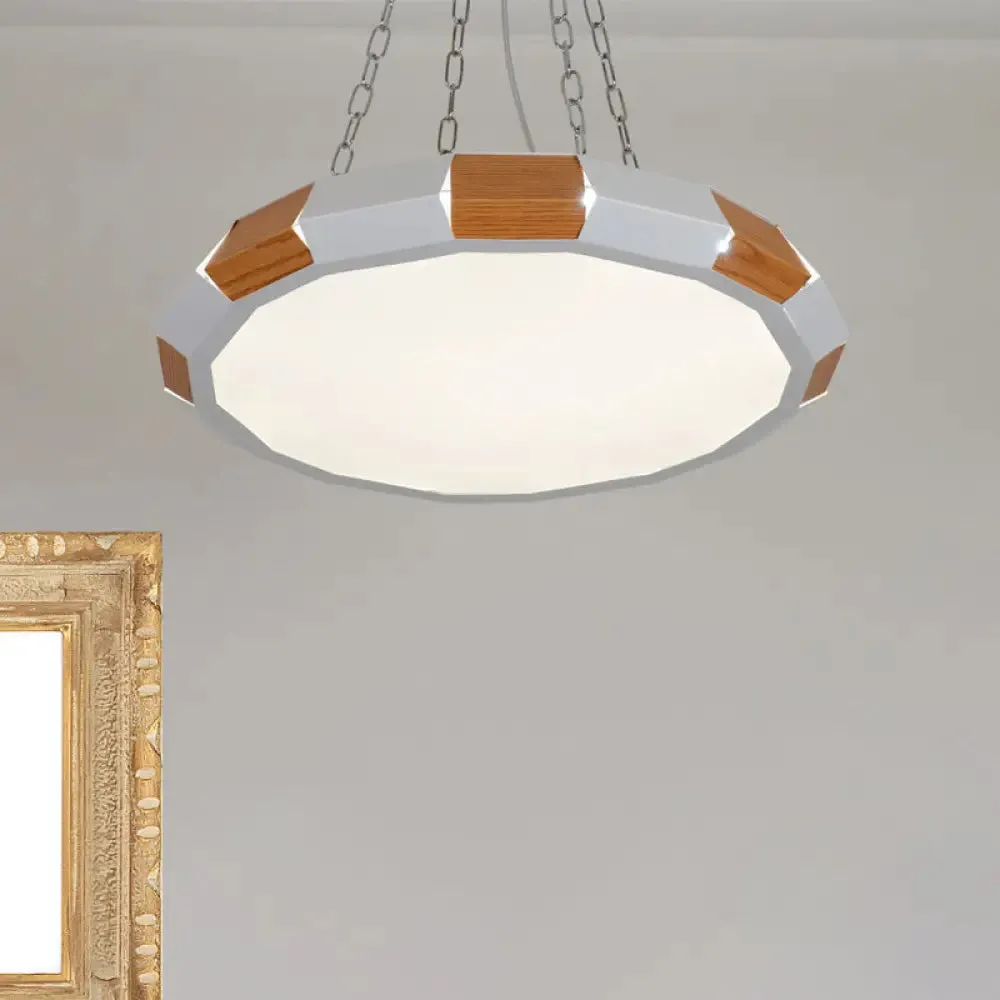 Iron Spliced Round Hanging Lamp: Modernist White/Wood LED Suspension Pendant Light - Warm/White Light