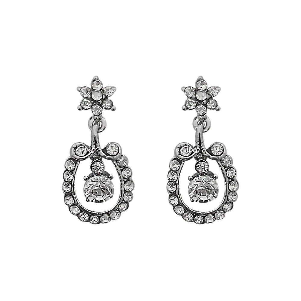 JewelMaze Austrian Stone Silver Plated Stud Earrings ( assorted design )