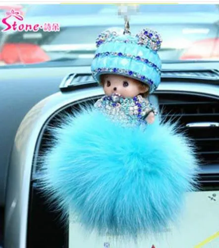 KIKI sleutelhanger real rabbit bunny fur pom pom keychain Crystal  cartoon Dolls pompom Key chain Woman bag car Charm pendant