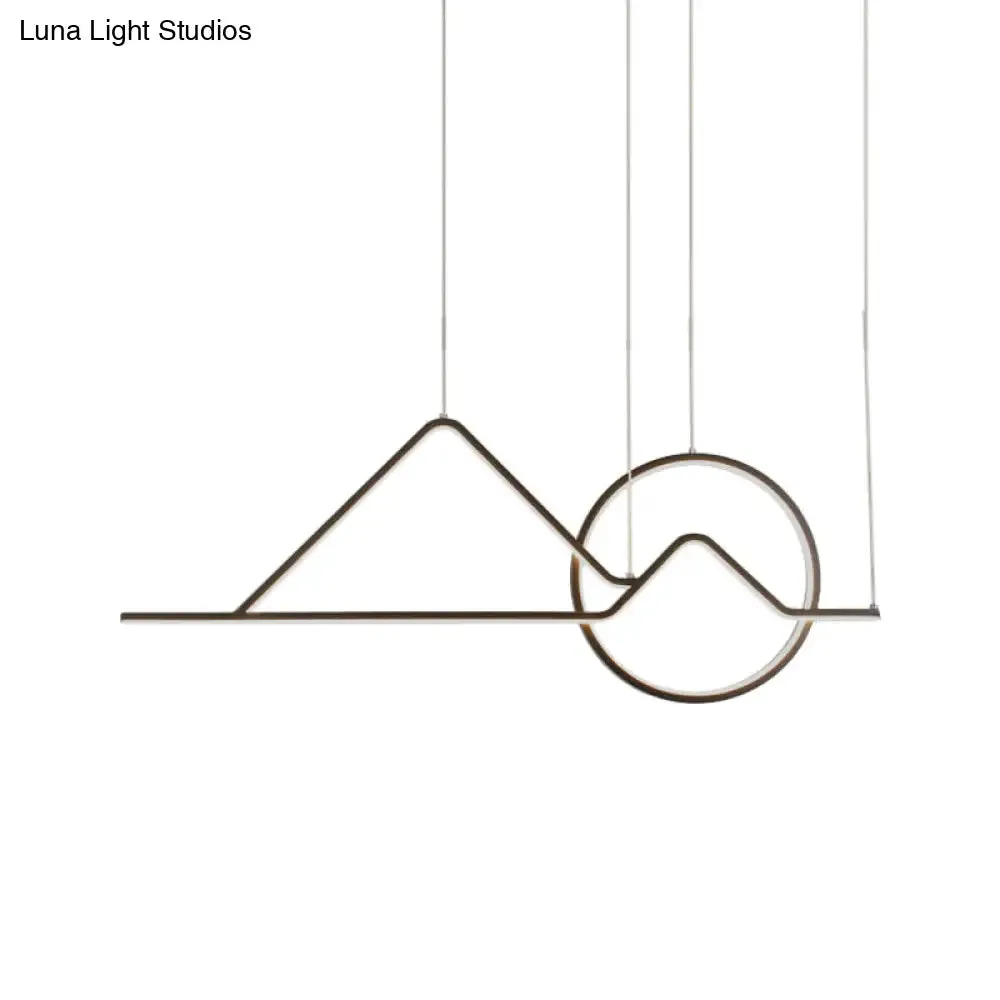 Landscape Line Art Pendant Light: Minimalist Metal Black/Gold LED Hanging Lamp in Warm/White Light