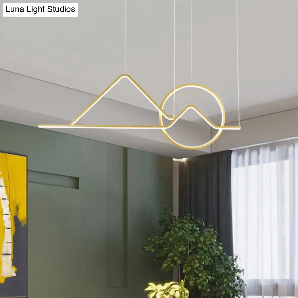 Landscape Line Art Pendant Light: Minimalist Metal Black/Gold LED Hanging Lamp in Warm/White Light