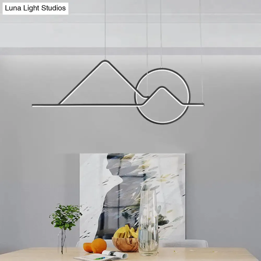 Landscape Line Art Pendant Light: Minimalist Metal Black/Gold LED Hanging Lamp in Warm/White Light