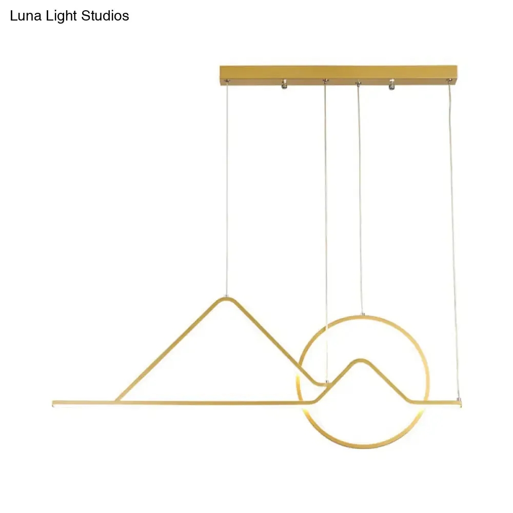 Landscape Line Art Pendant Light: Minimalist Metal Black/Gold LED Hanging Lamp in Warm/White Light