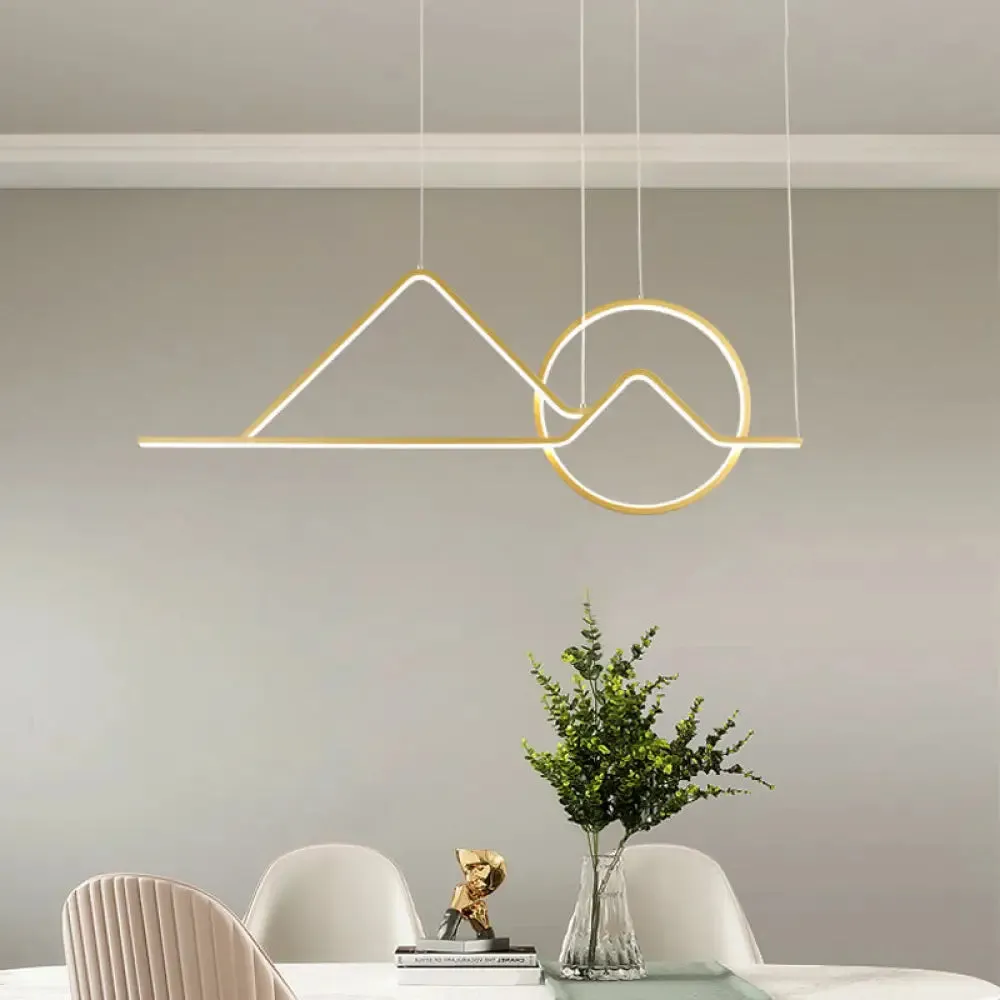 Landscape Line Art Pendant Light: Minimalist Metal Black/Gold LED Hanging Lamp in Warm/White Light