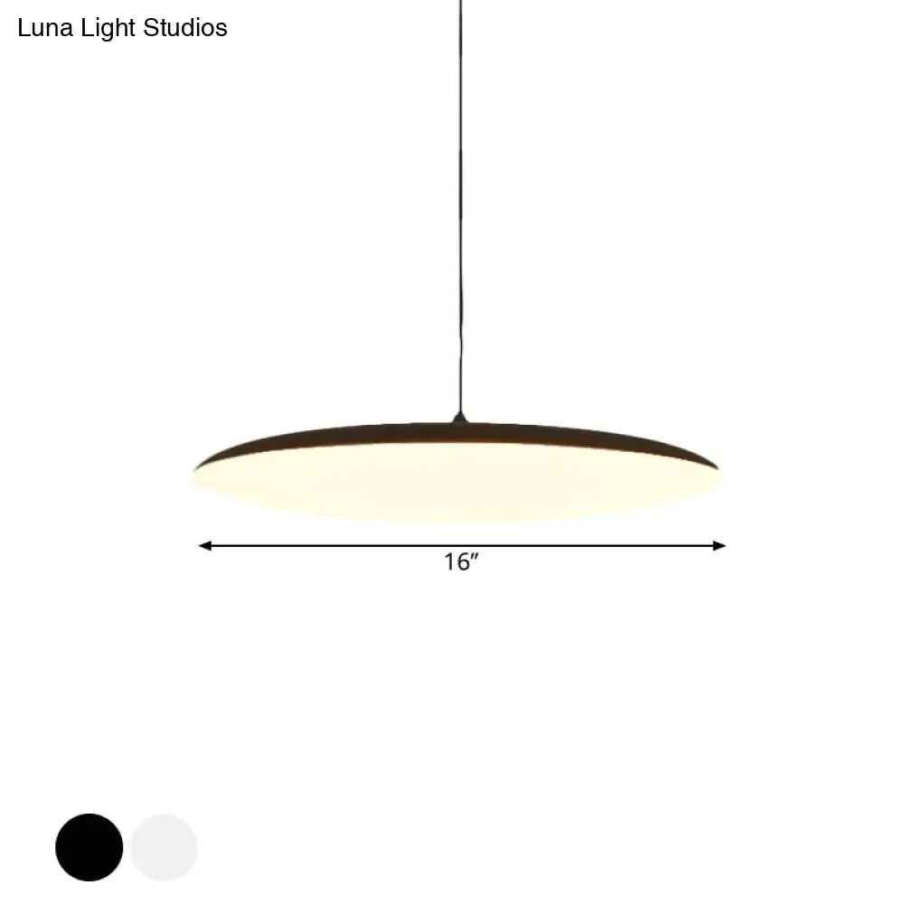 LED Bedroom Hanging Pendant Light Kit - Simple White/Black Finish with Acrylic Shade in White/Warm Light