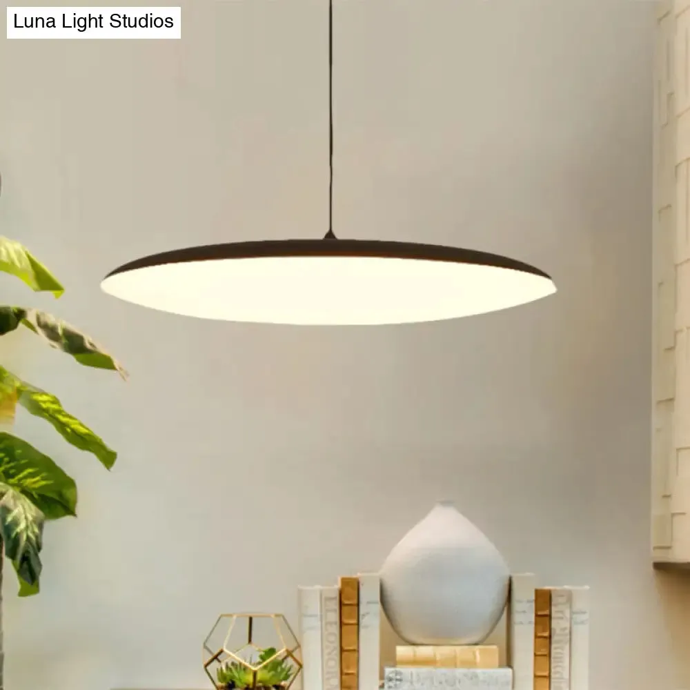 LED Bedroom Hanging Pendant Light Kit - Simple White/Black Finish with Acrylic Shade in White/Warm Light