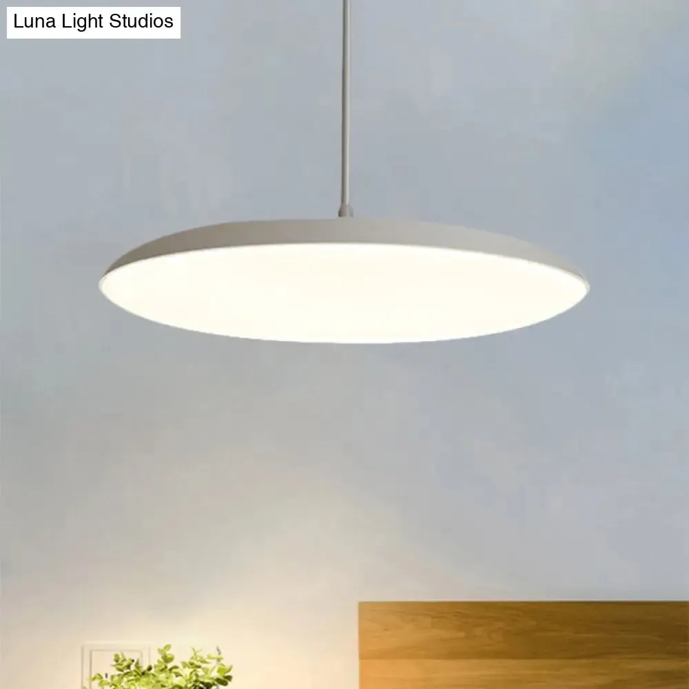 LED Bedroom Hanging Pendant Light Kit - Simple White/Black Finish with Acrylic Shade in White/Warm Light