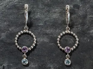 Long Dangling Earrings - Purple Amethyst Earrings - Blue Topaz Earrings