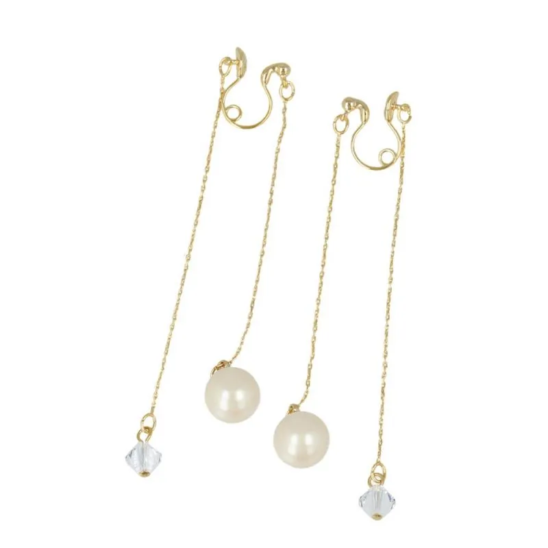 Loop Fit Threader Pearl Clip On Earrings