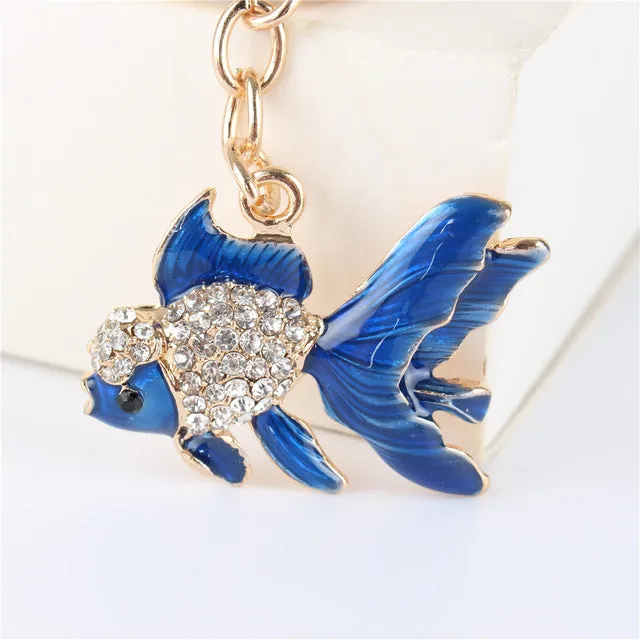 Lovely Goldfish Fish Cute Crystal Rhinestone Charm Pendant  Purse Car Key Ring Keychain Party Favorite Gift High-quality