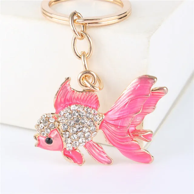 Lovely Goldfish Fish Cute Crystal Rhinestone Charm Pendant  Purse Car Key Ring Keychain Party Favorite Gift High-quality