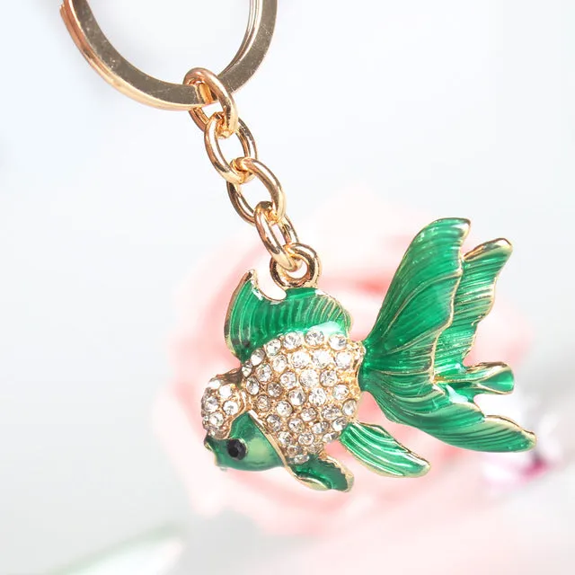 Lovely Goldfish Fish Cute Crystal Rhinestone Charm Pendant  Purse Car Key Ring Keychain Party Favorite Gift High-quality